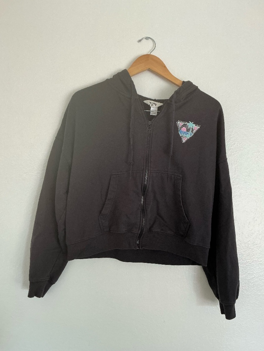 Billabong Casual Cropped Zip-Up Hoodie Black Graphic Logo XL
